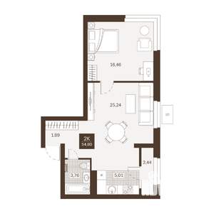 2-к квартира, вторичка, 55м2, 4/22 этаж