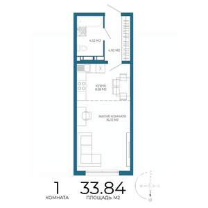 1-к квартира, строящийся дом, 34м2, 14/17 этаж