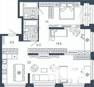 3-к квартира, вторичка, 87м2, 12/23 этаж